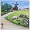荷蘭風車村 （二） - 馮漢榮 斗方中國畫